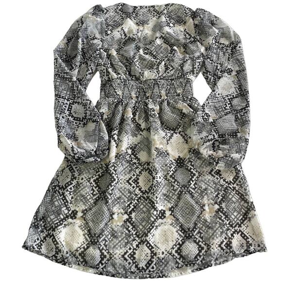 Leith Dress Women XX Small Grey Black Python Snake Animal Balloon Sleeve Mini - Picture 3 of 10